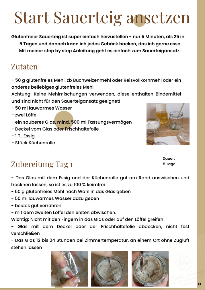 Blick auf die Schritt-für-Schritt-Anleitung zum Starten des glutenfreien Sauerteigs